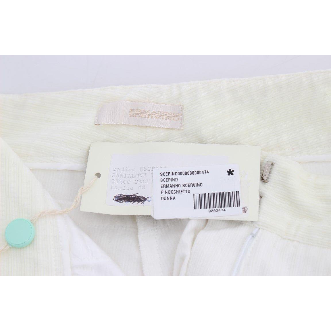 Ermanno Scervino Chic White Striped Straight Fit Pants Ermanno Scervino Light Gray