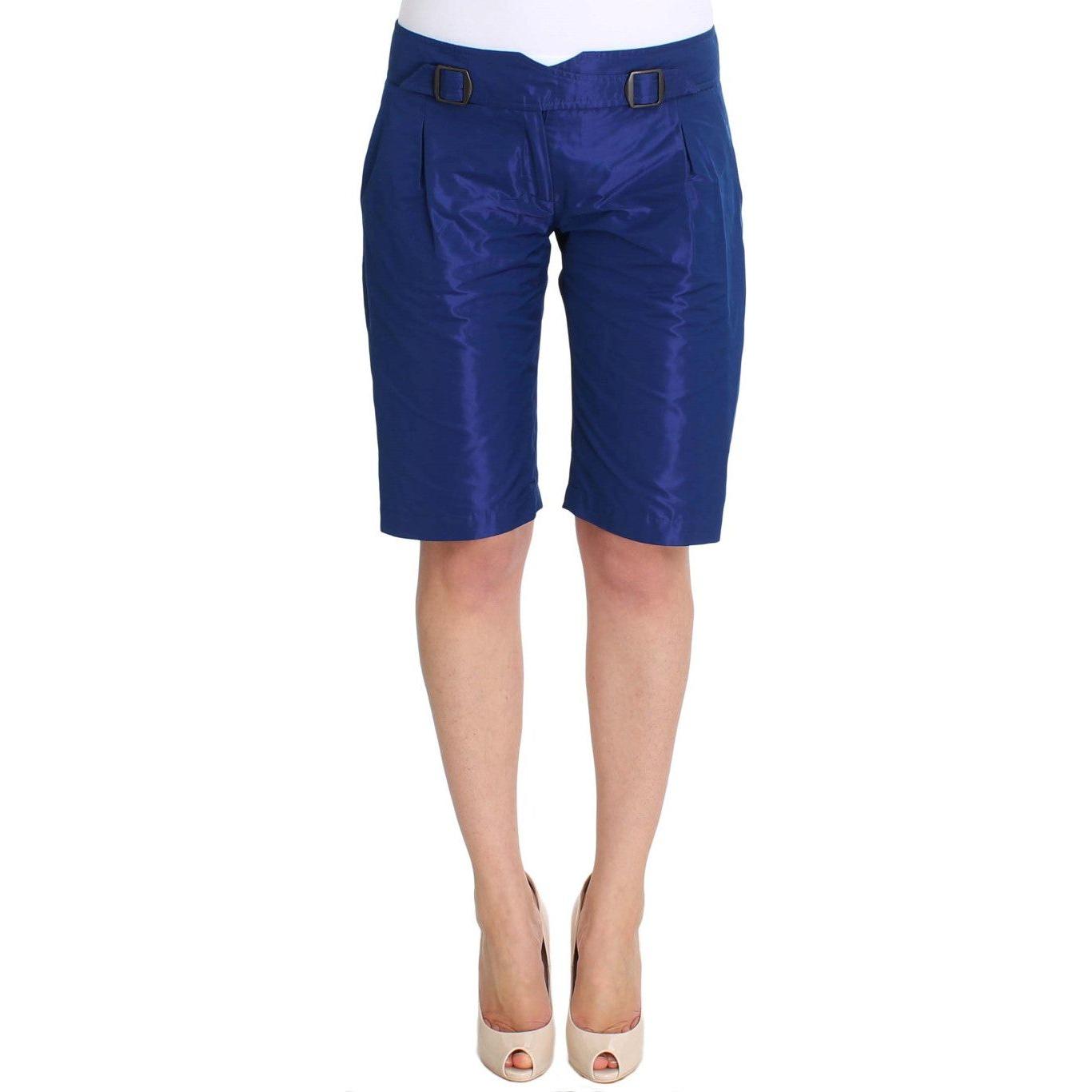 Ermanno Scervino Chic Blue Mid Waist Shorts Ermanno Scervino Midnight Blue