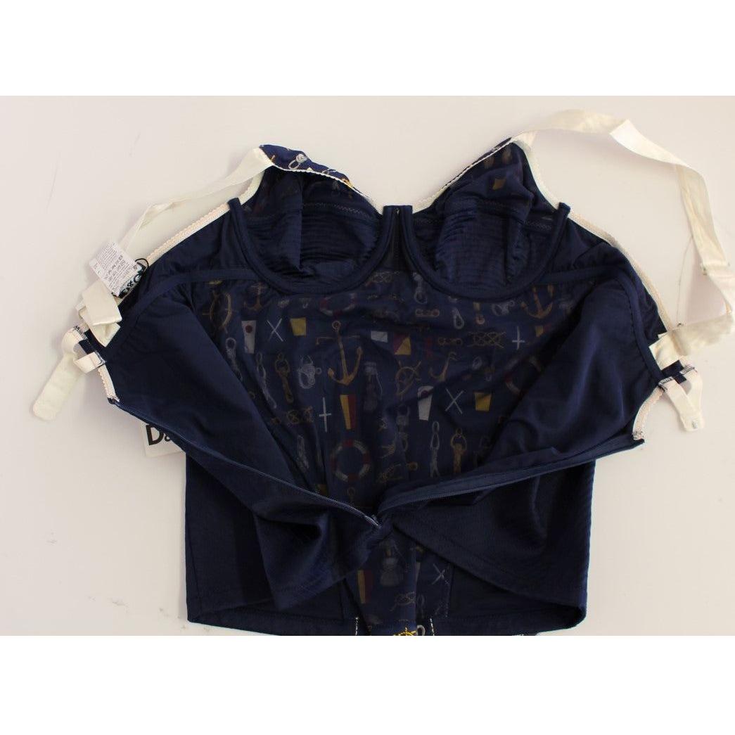 Dolce & Gabbana Blue Sailor Motif Stretch Tank Top Dolce & Gabbana Light Gray