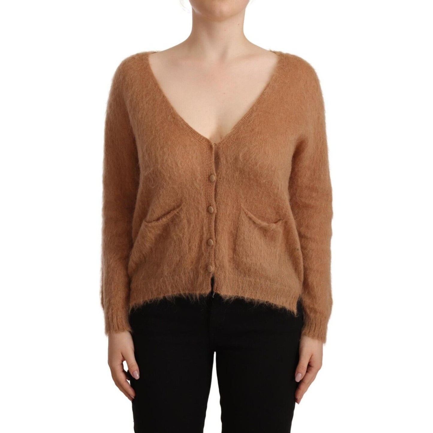 PINK MEMORIES Chic Brown Knit Cardigan with Front Button Closure PINK MEMORIES Sienna