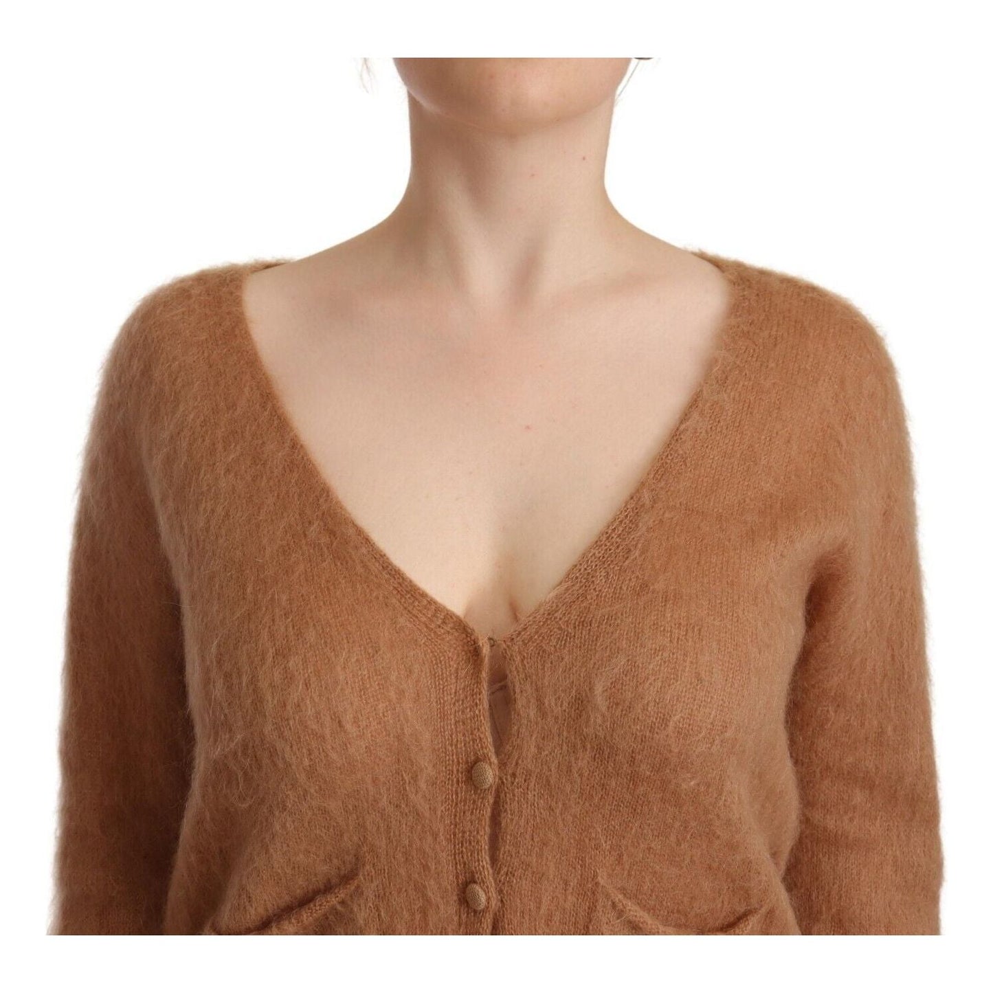 PINK MEMORIES Chic Brown Knit Cardigan with Front Button Closure PINK MEMORIES Sienna