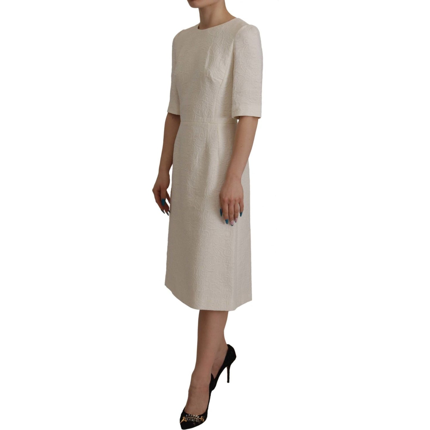 Dolce & Gabbana Exquisite Jacquard Midi Dress in White Dolce & Gabbana Rosy Brown
