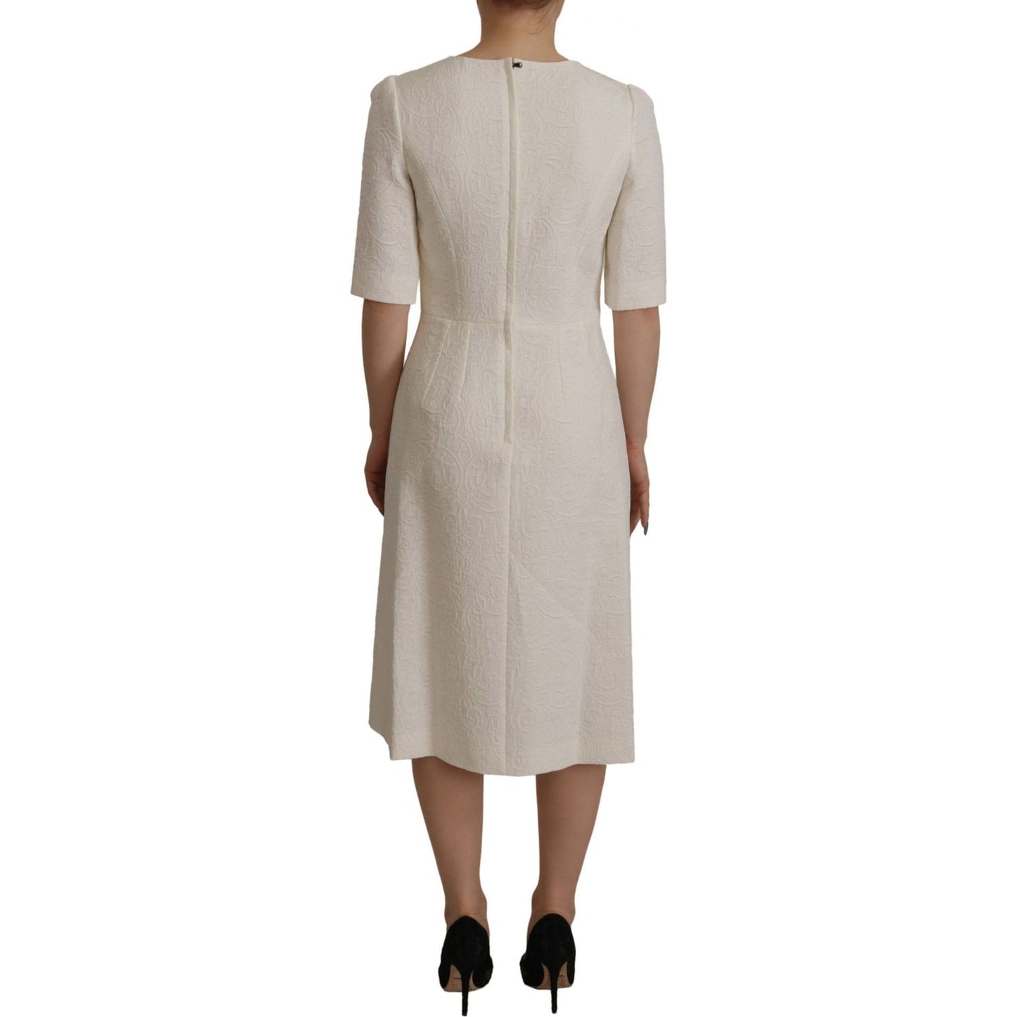 Dolce & Gabbana Exquisite Jacquard Midi Dress in White Dolce & Gabbana Dark Gray