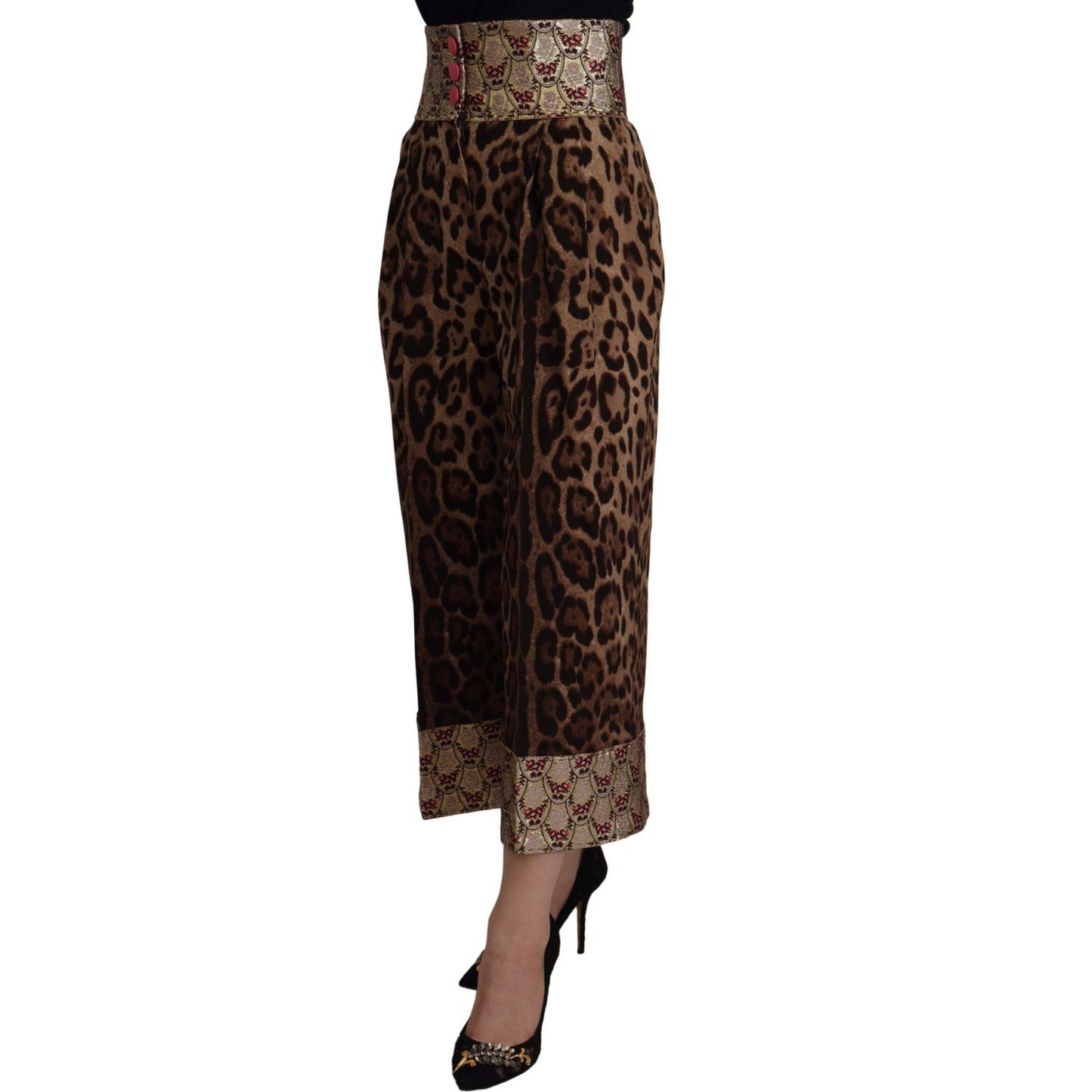 Dolce & Gabbana High Waist Cropped Leopard Jacquard Pants Dolce & Gabbana Black