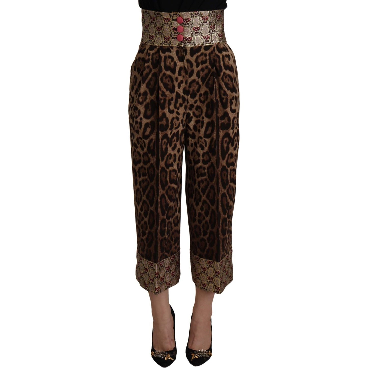 Dolce & Gabbana High Waist Cropped Leopard Jacquard Pants Dolce & Gabbana Black