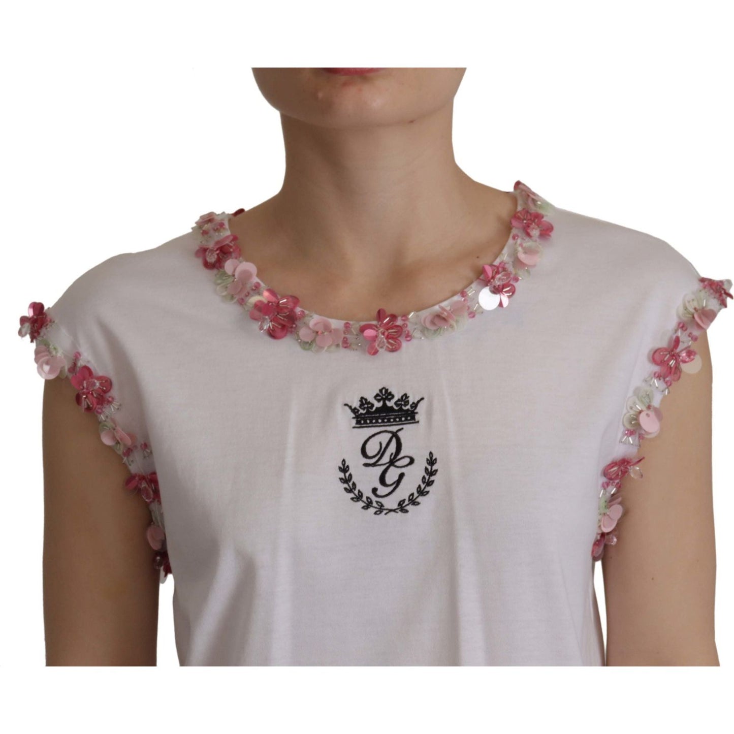 Dolce & Gabbana Chic Sequined Crown Tank Top T-Shirt Dolce & Gabbana Dark Gray