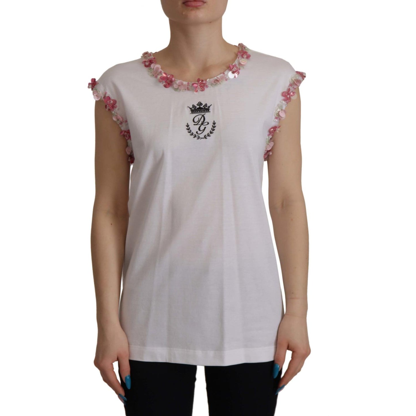 Dolce & Gabbana Chic Sequined Crown Tank Top T-Shirt Dolce & Gabbana Dark Gray