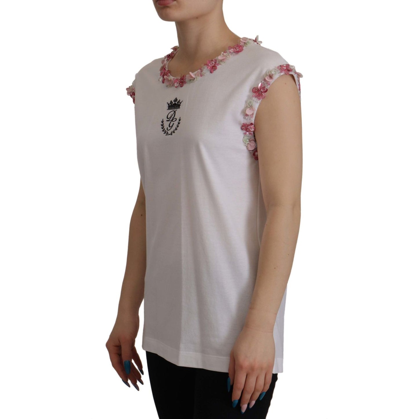 Dolce & Gabbana Chic Sequined Crown Tank Top T-Shirt Dolce & Gabbana Rosy Brown