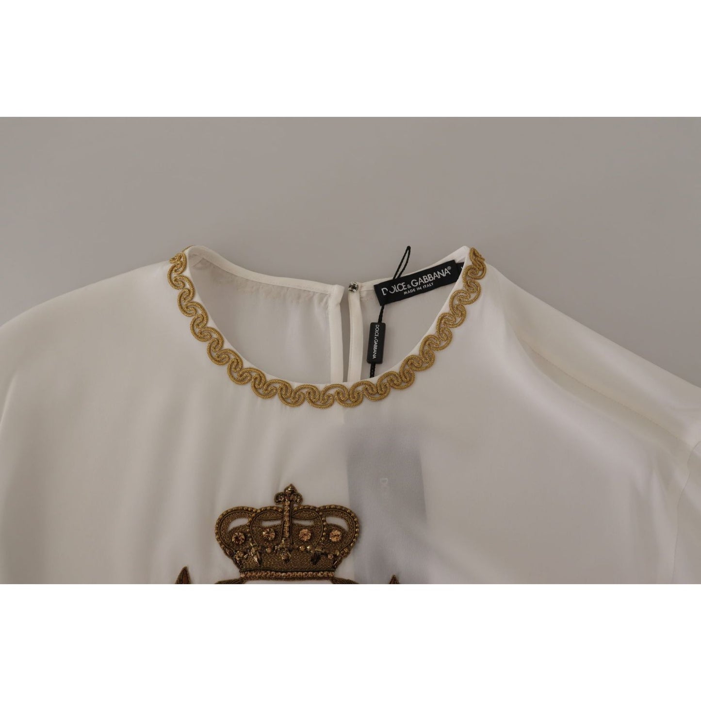 Dolce & Gabbana Elegant Silk Blouse with Gold Crown Embroidery Dolce & Gabbana Rosy Brown