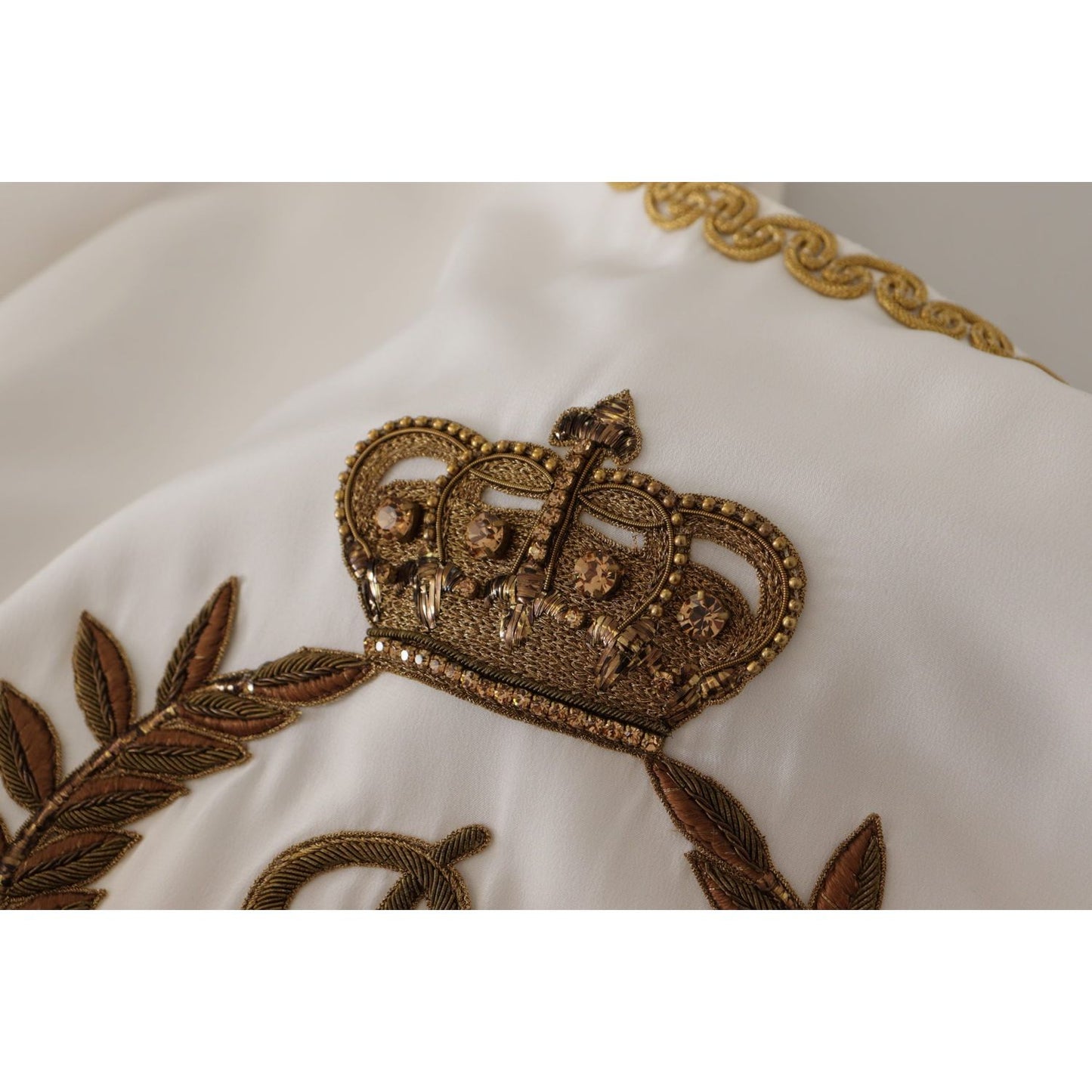 Dolce & Gabbana Elegant Silk Blouse with Gold Crown Embroidery Dolce & Gabbana Dark Gray