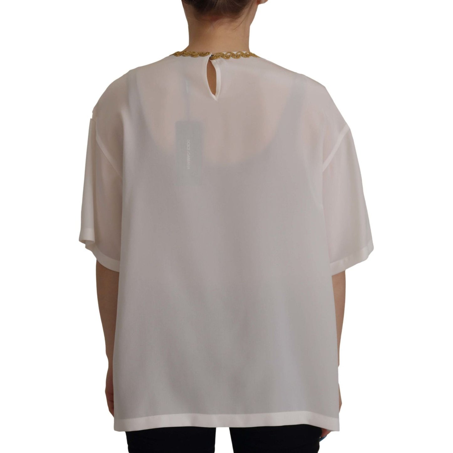 Dolce & Gabbana Elegant Silk Blouse with Gold Crown Embroidery Dolce & Gabbana Dark Gray