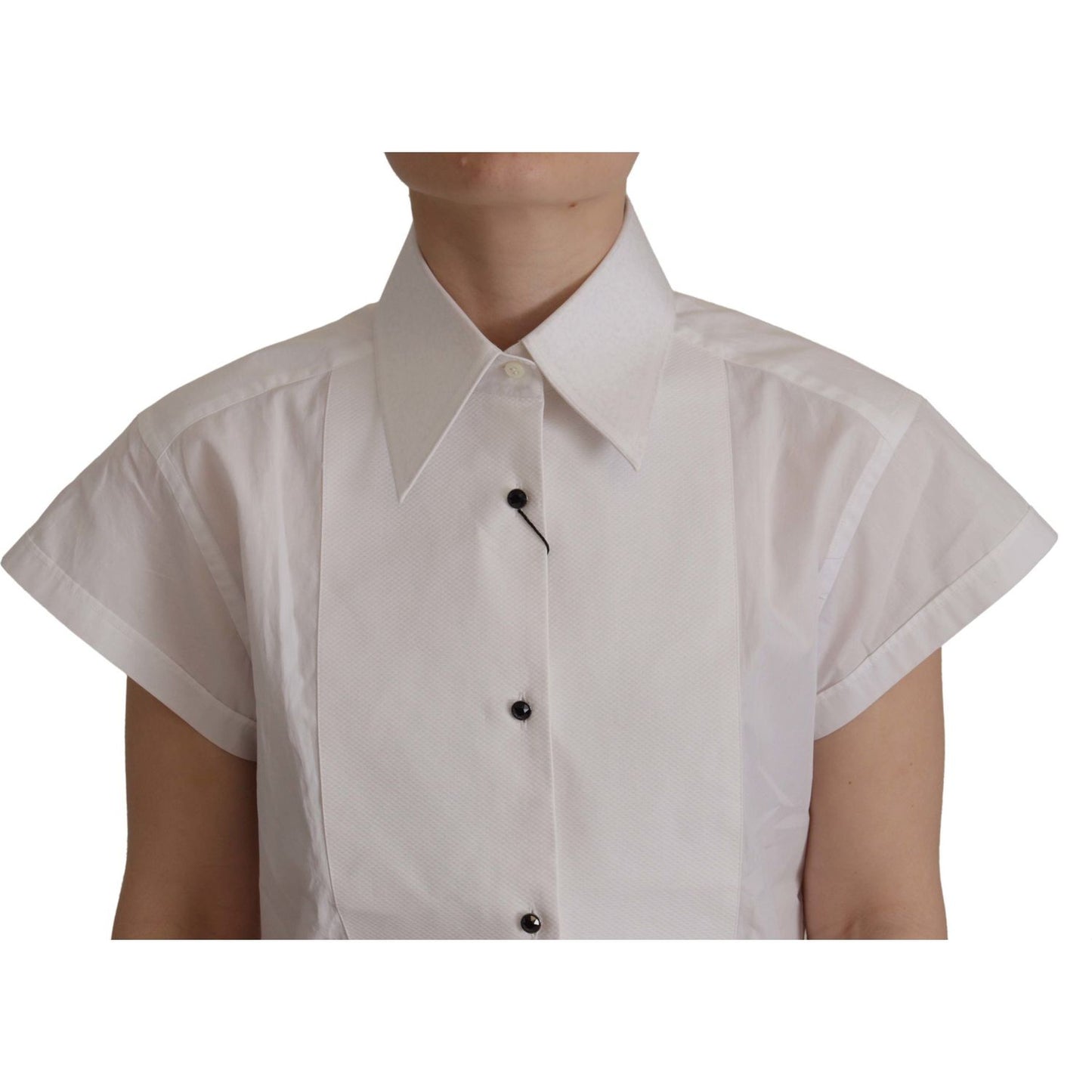 Dolce & Gabbana Elegant Sleeveless Tuxedo Blouse with Crystal Buttons Dolce & Gabbana Dark Gray