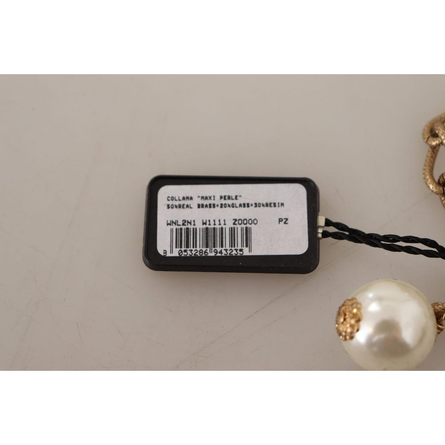 Dolce & Gabbana Elegant Faux Pearl Charm Necklace with Crystal Accents Necklace Dolce & Gabbana Dark Gray