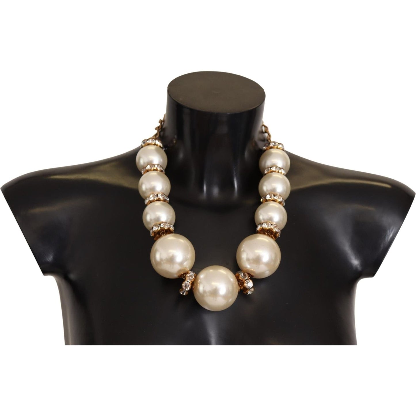 Dolce & Gabbana Elegant Faux Pearl Charm Necklace with Crystal Accents Necklace Dolce & Gabbana Black