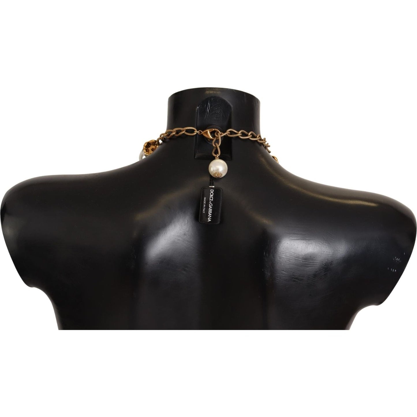 Dolce & Gabbana Elegant Faux Pearl Charm Necklace with Crystal Accents Necklace Dolce & Gabbana Black