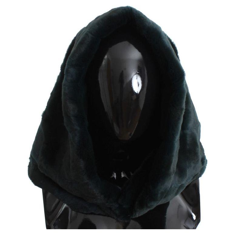 Dolce & Gabbana Exclusive Green Weasel Fur Hooded Scarf Hat Dolce & Gabbana Black