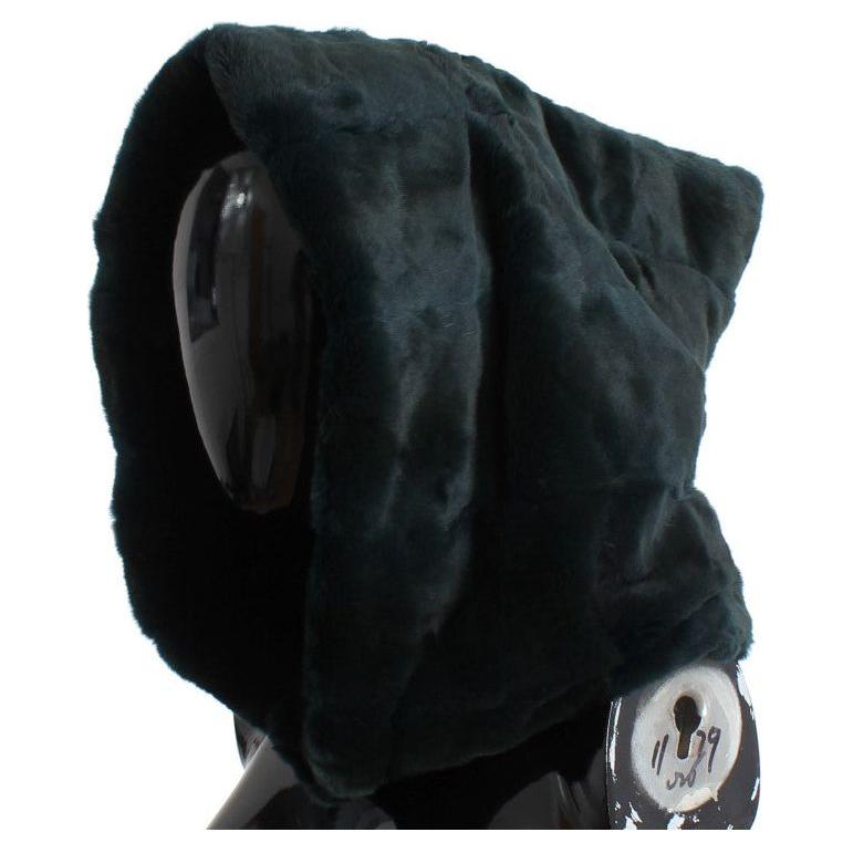 Dolce & Gabbana Exclusive Green Weasel Fur Hooded Scarf Hat Dolce & Gabbana Black