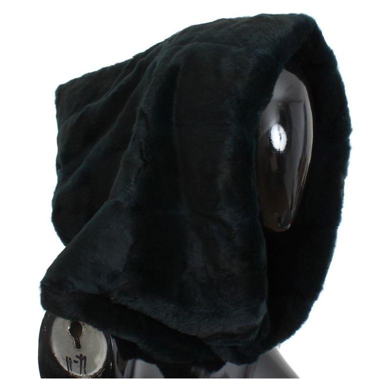 Dolce & Gabbana Exclusive Green Weasel Fur Hooded Scarf Hat Dolce & Gabbana Black