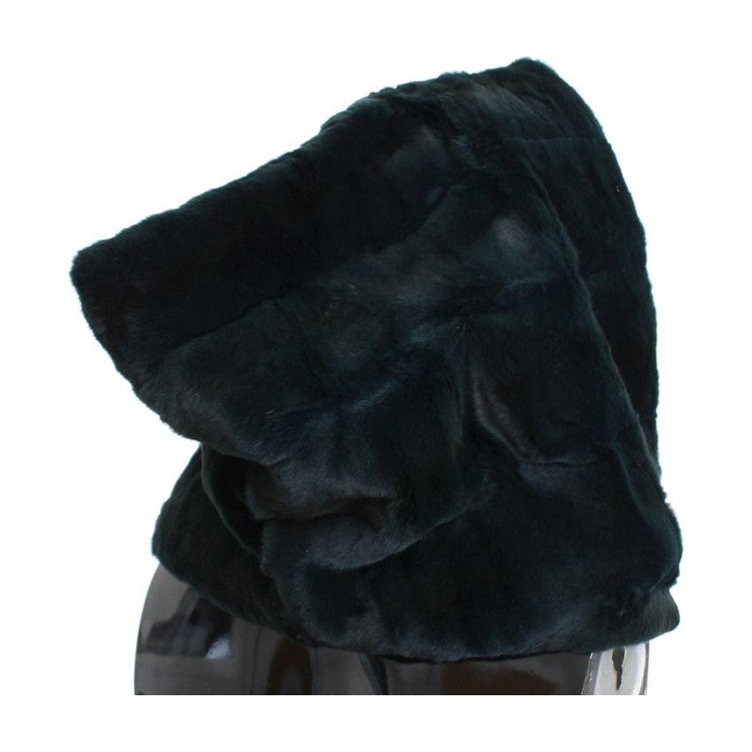 Dolce & Gabbana Exclusive Green Weasel Fur Hooded Scarf Hat Dolce & Gabbana Black