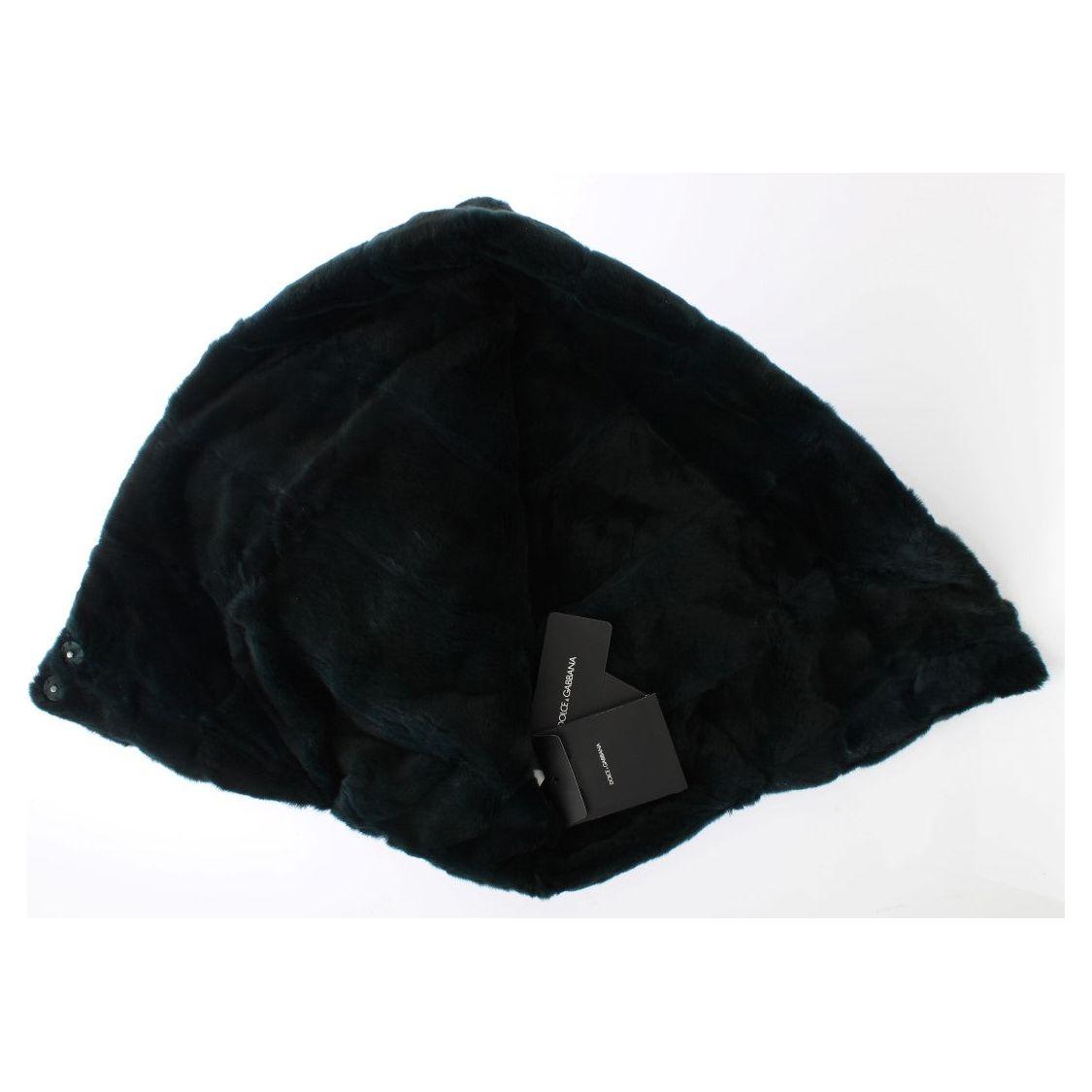 Dolce & Gabbana Exclusive Green Weasel Fur Hooded Scarf Hat Dolce & Gabbana Black