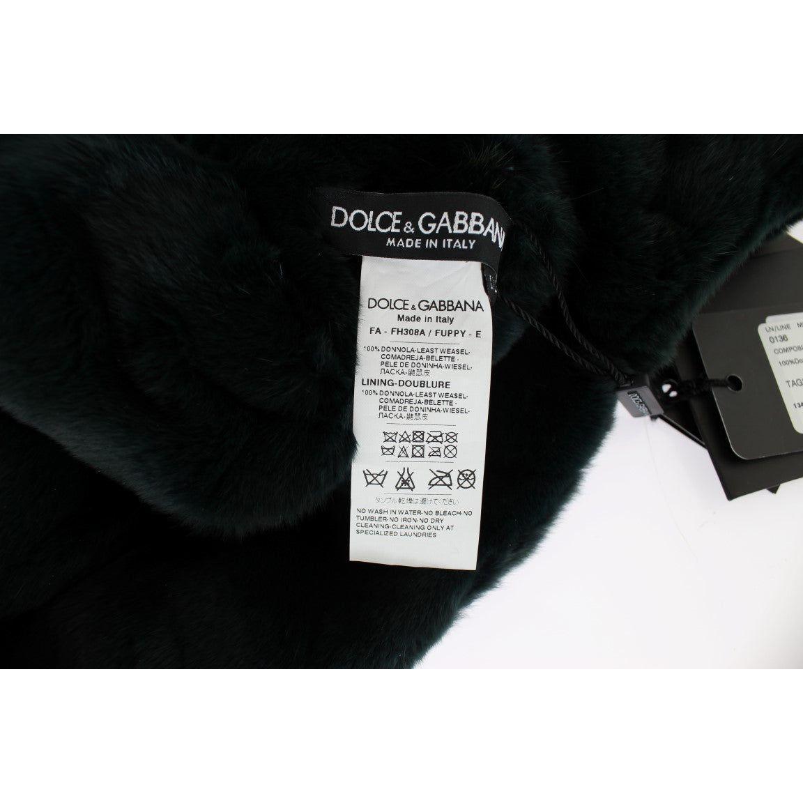 Dolce & Gabbana Exclusive Green Weasel Fur Hooded Scarf Hat Dolce & Gabbana Black