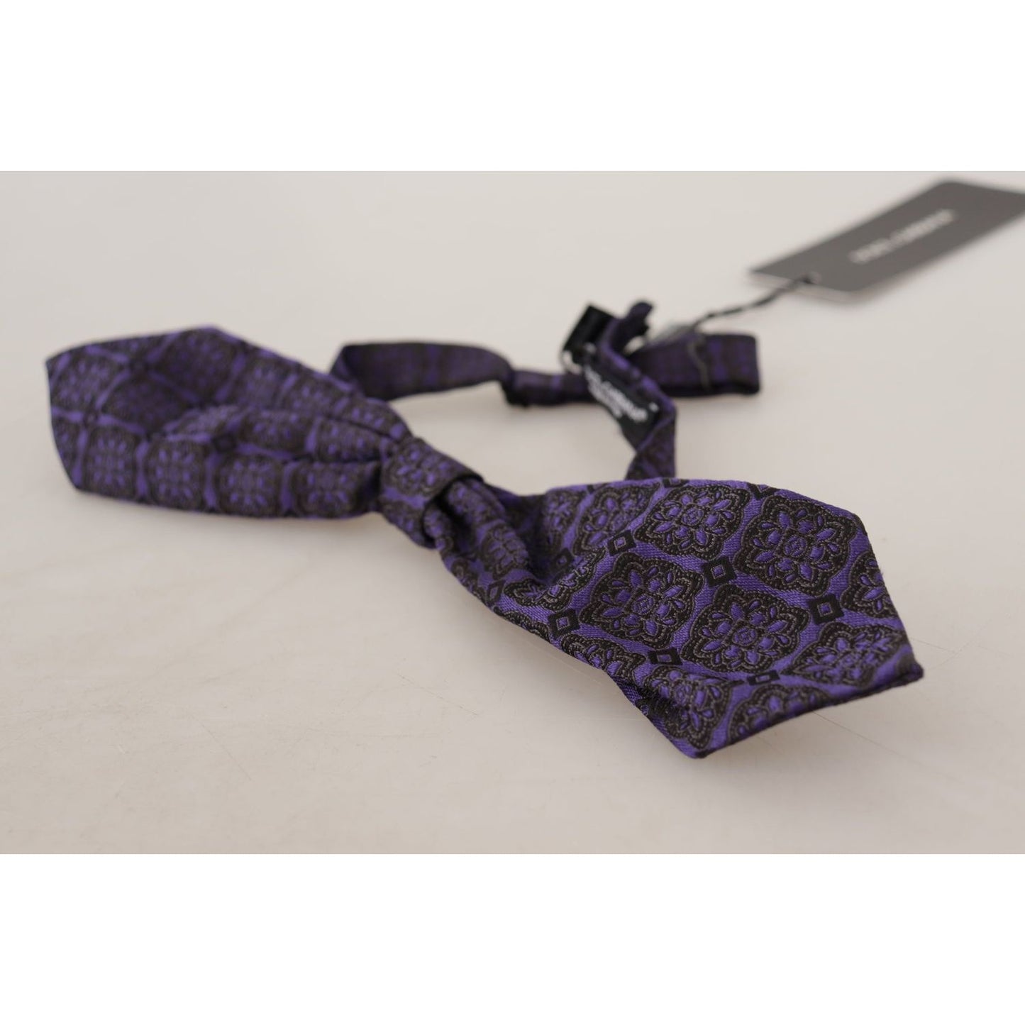 Dolce & Gabbana Elegant Blue Geometric Silk Bow Tie Dolce & Gabbana Gray