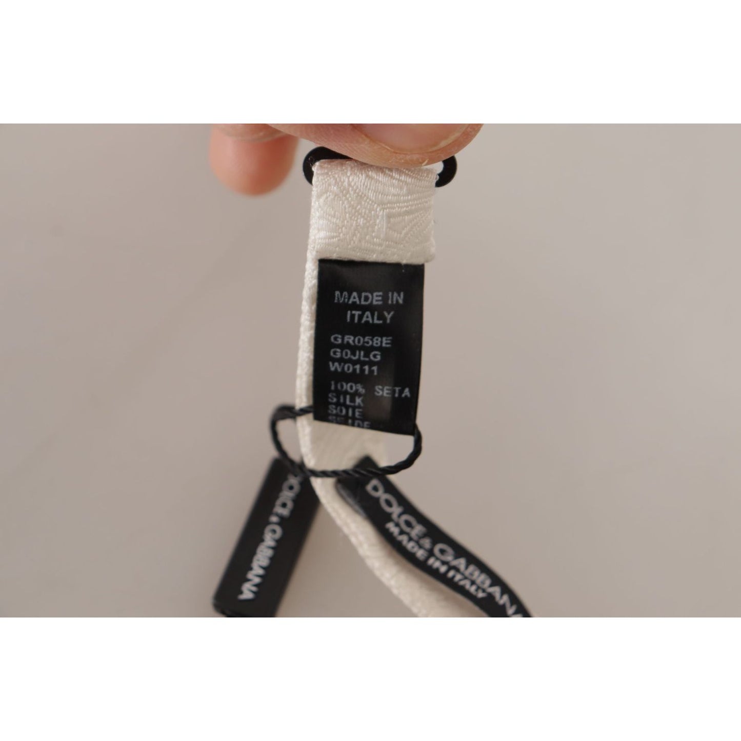 Dolce & Gabbana Elegant White Silk Bow Tie Dolce & Gabbana Dark Gray