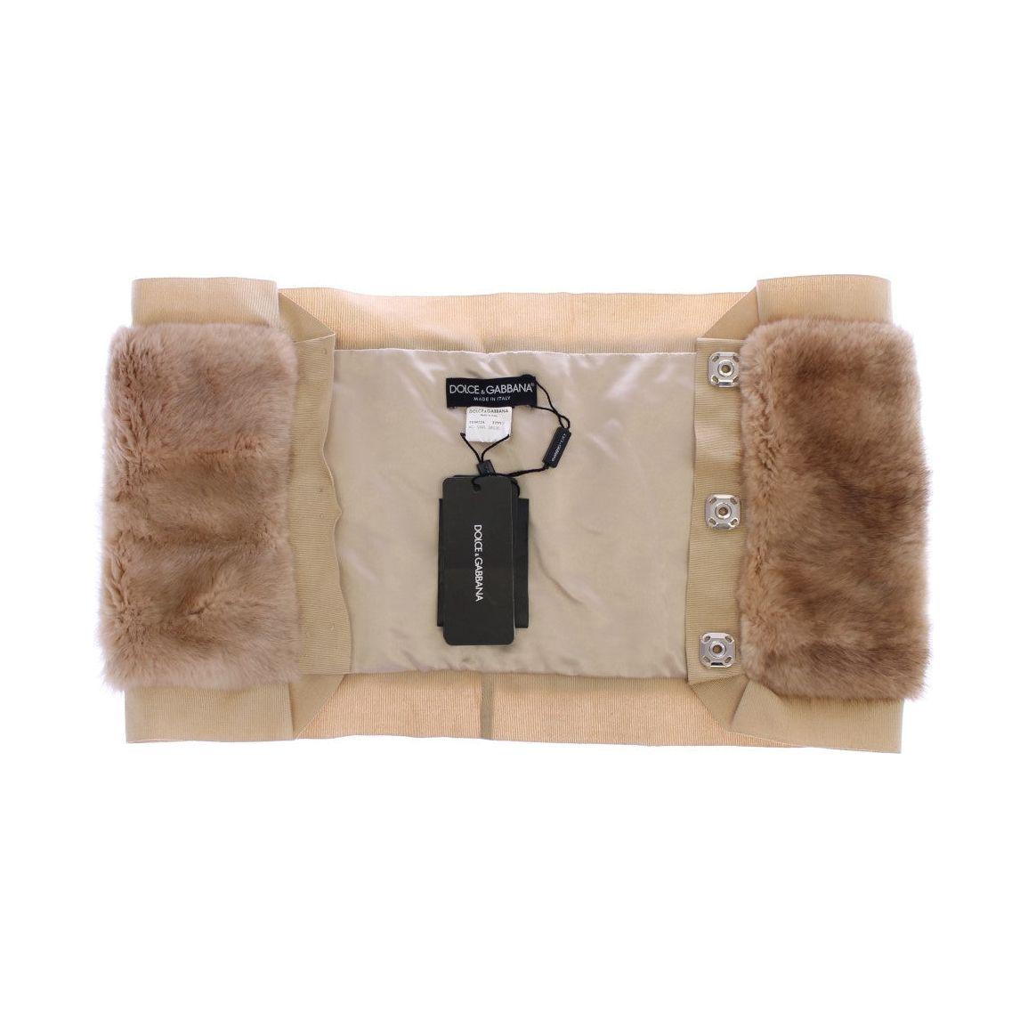 Dolce & Gabbana Exclusive Beige MINK Fur Scarf Wrap Fur Scarves Dolce & Gabbana Rosy Brown