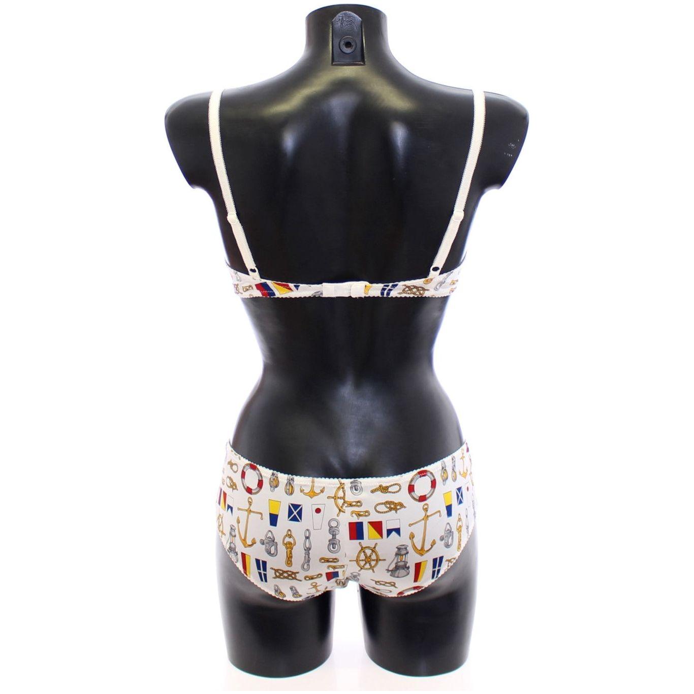 Dolce & Gabbana Elegant White Sailor Print Lingerie Set Dolce & Gabbana Light Gray