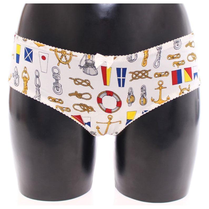 Dolce & Gabbana Elegant White Sailor Print Lingerie Set Dolce & Gabbana Antique White