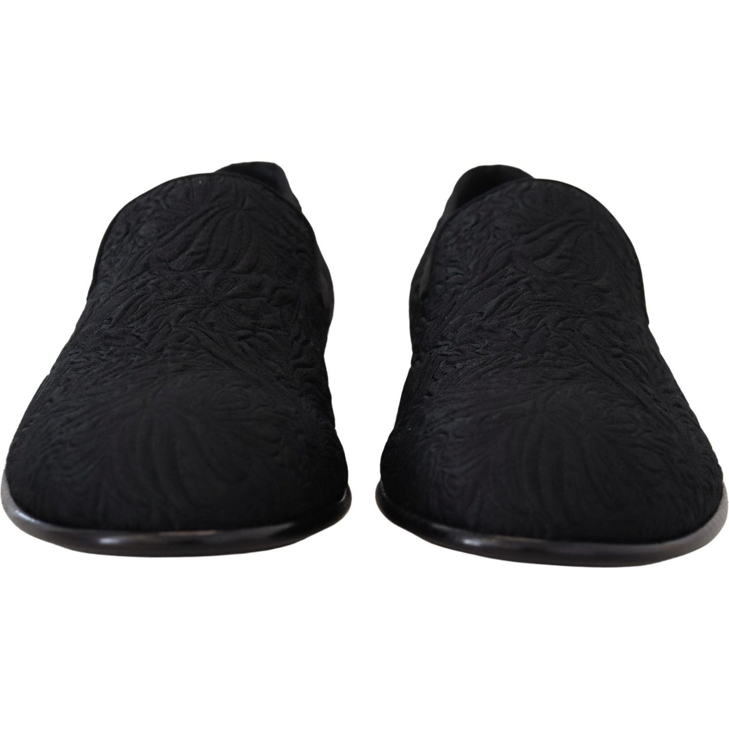 Dolce & Gabbana Elegant Jacquard Black Loafers Slide On Flats Dolce & Gabbana Black