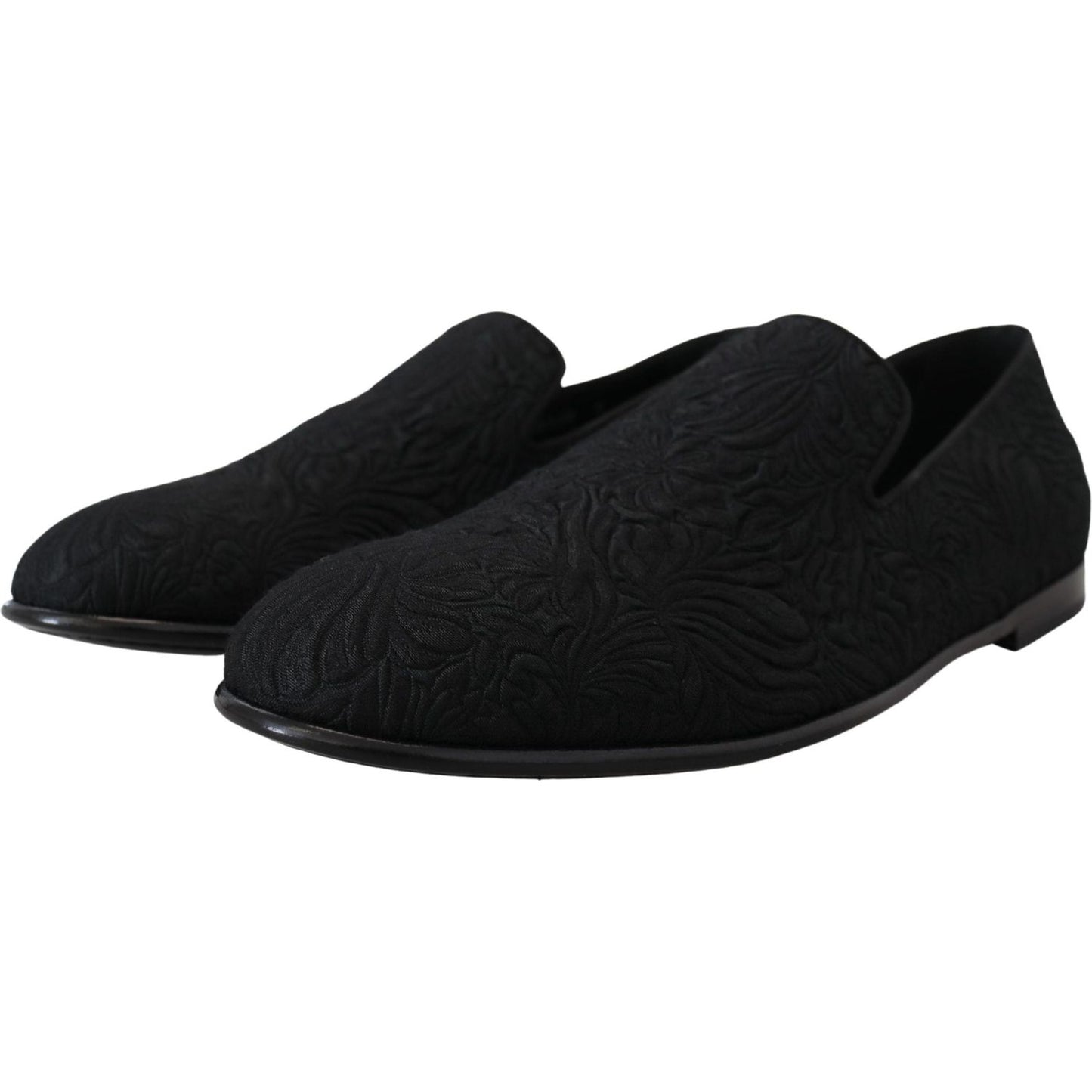 Dolce & Gabbana Elegant Jacquard Black Loafers Slide On Flats Dolce & Gabbana Black