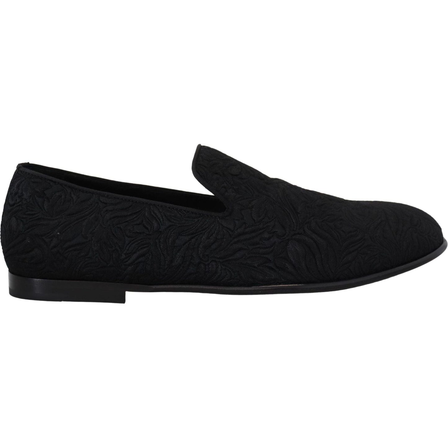 Dolce & Gabbana Elegant Jacquard Black Loafers Slide On Flats Dolce & Gabbana Black