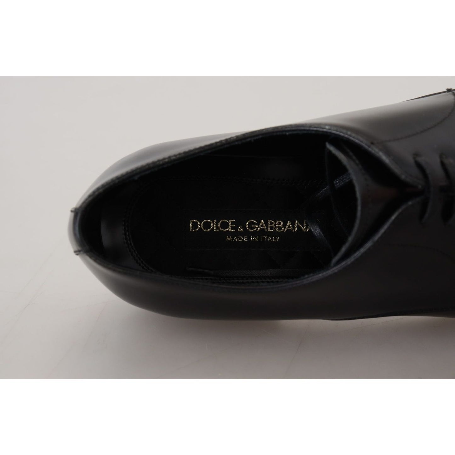 Dolce & Gabbana Elegant Black Leather Derby Shoes Dolce & Gabbana Light Gray