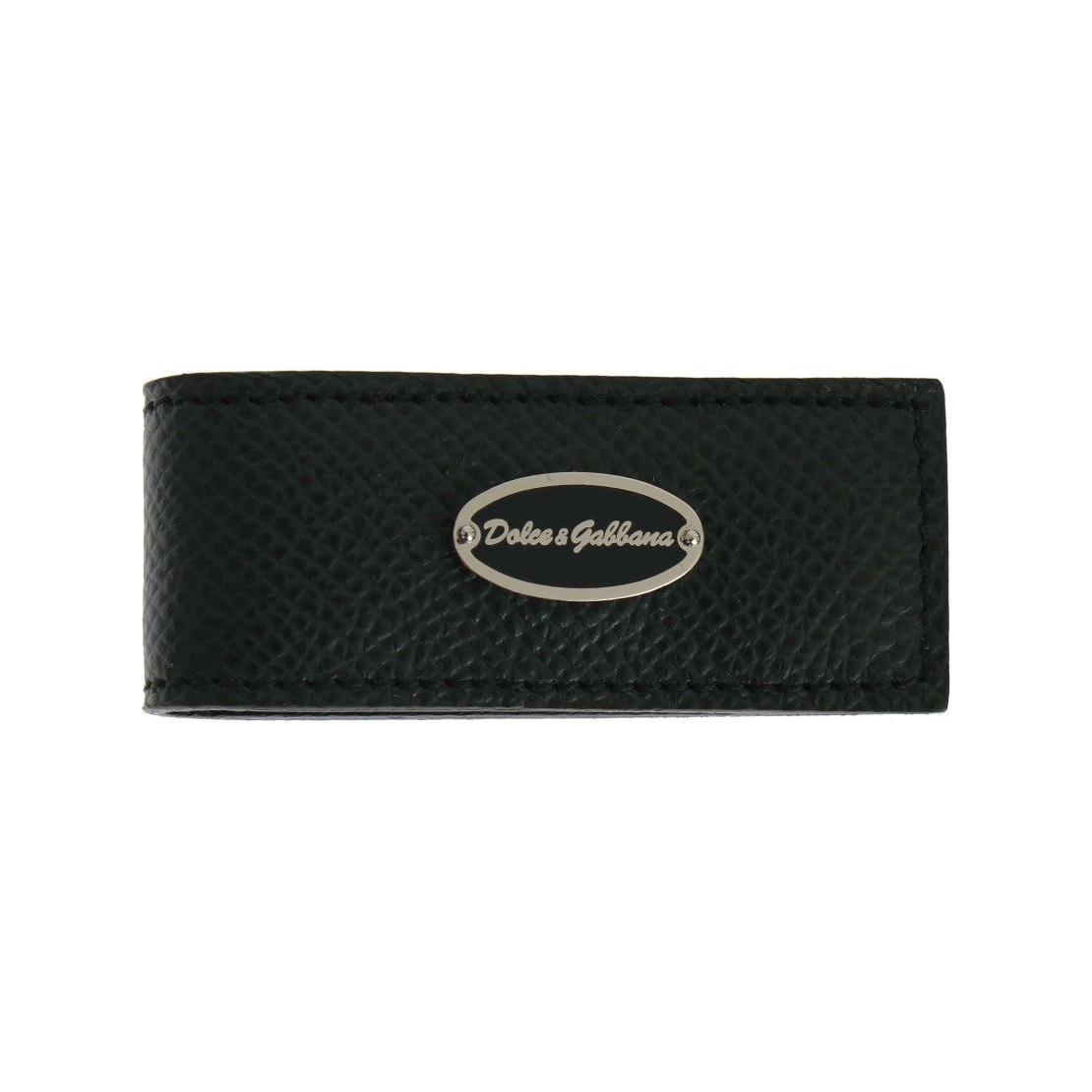 Dolce & Gabbana Elegant Green Leather Money Clip Money Clip Dolce & Gabbana Black