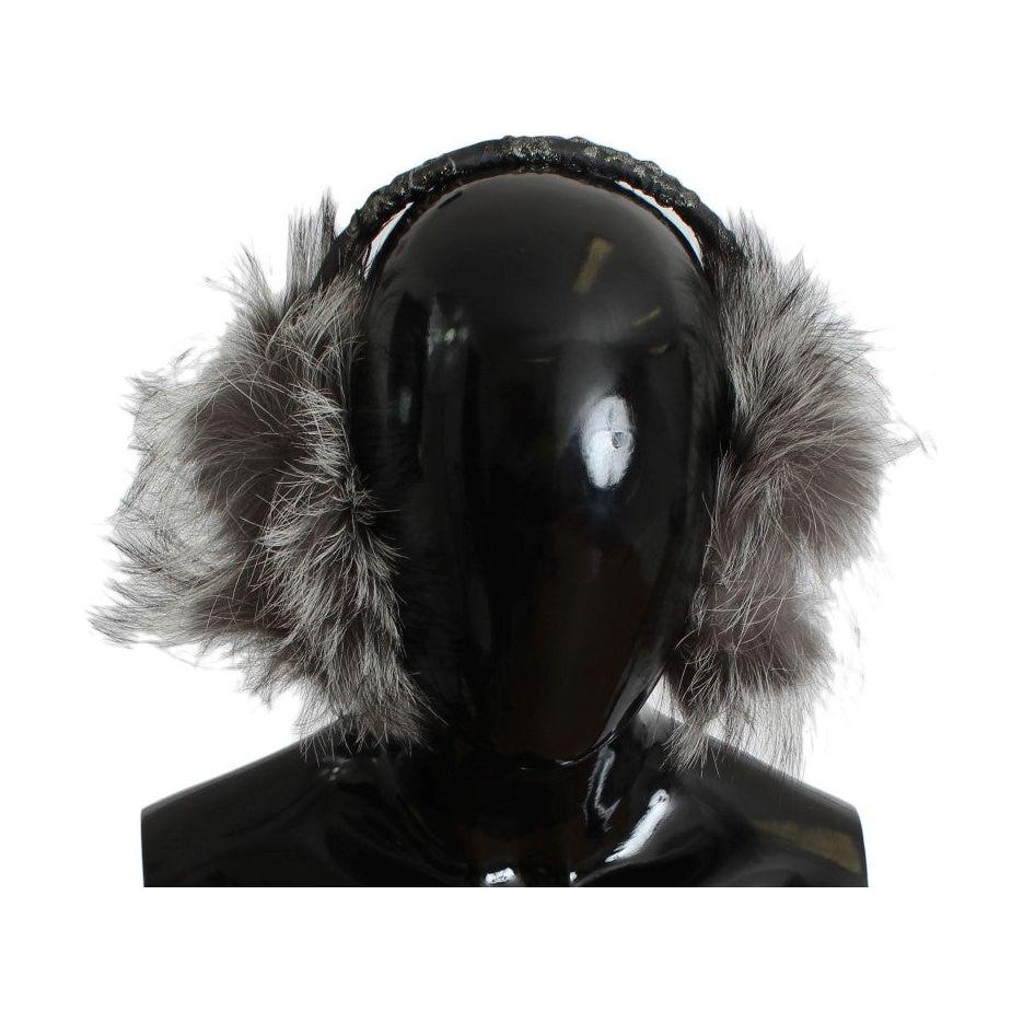 Dolce & Gabbana Elegant Fur and Crystal Ear Muffs Ear Muffs Dolce & Gabbana Black