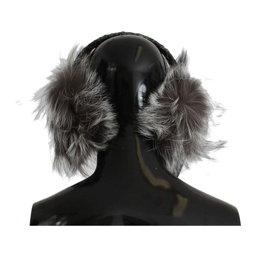 Dolce & Gabbana Elegant Fur and Crystal Ear Muffs Ear Muffs Dolce & Gabbana Black