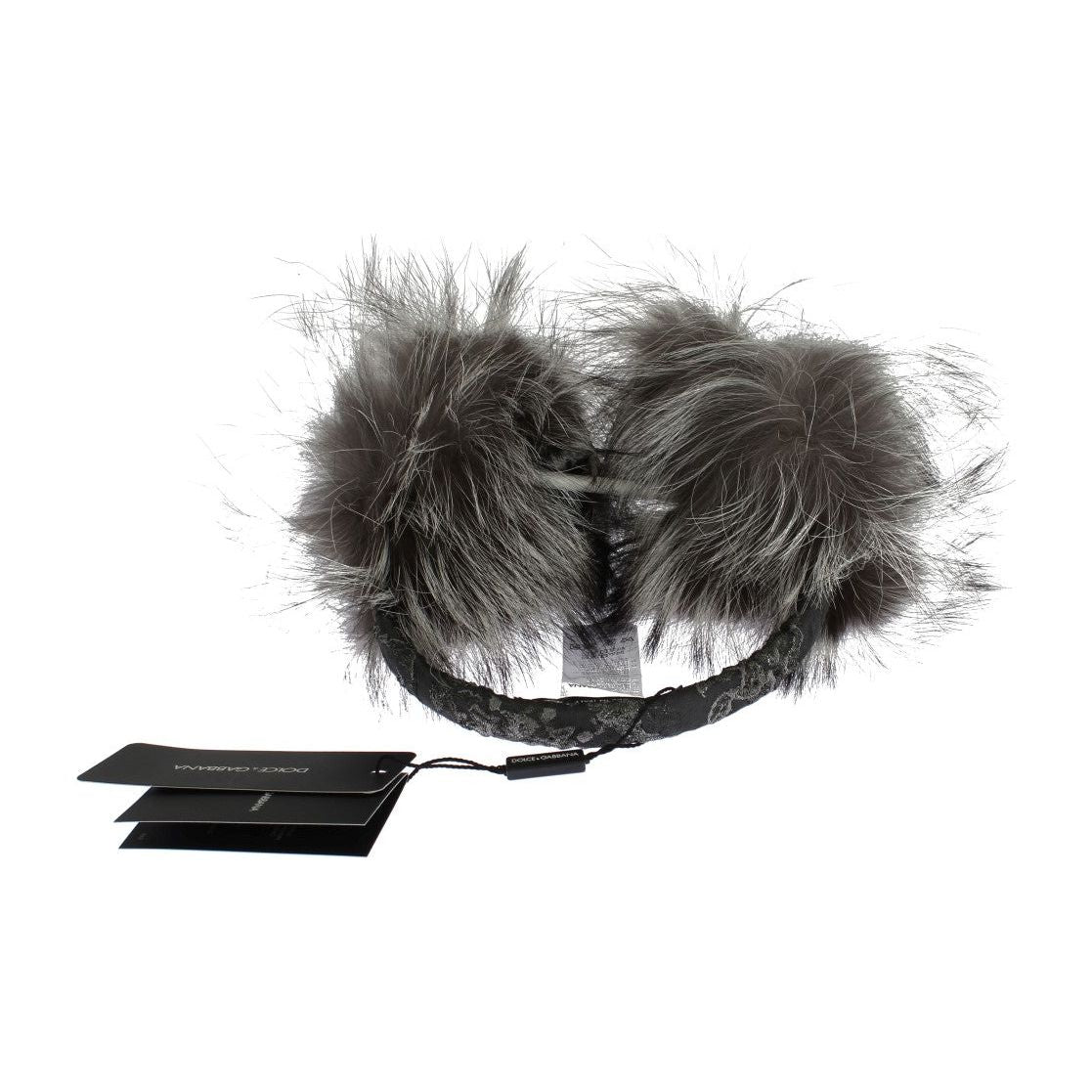 Dolce & Gabbana Elegant Fur and Crystal Ear Muffs Ear Muffs Dolce & Gabbana Dark Slate Gray