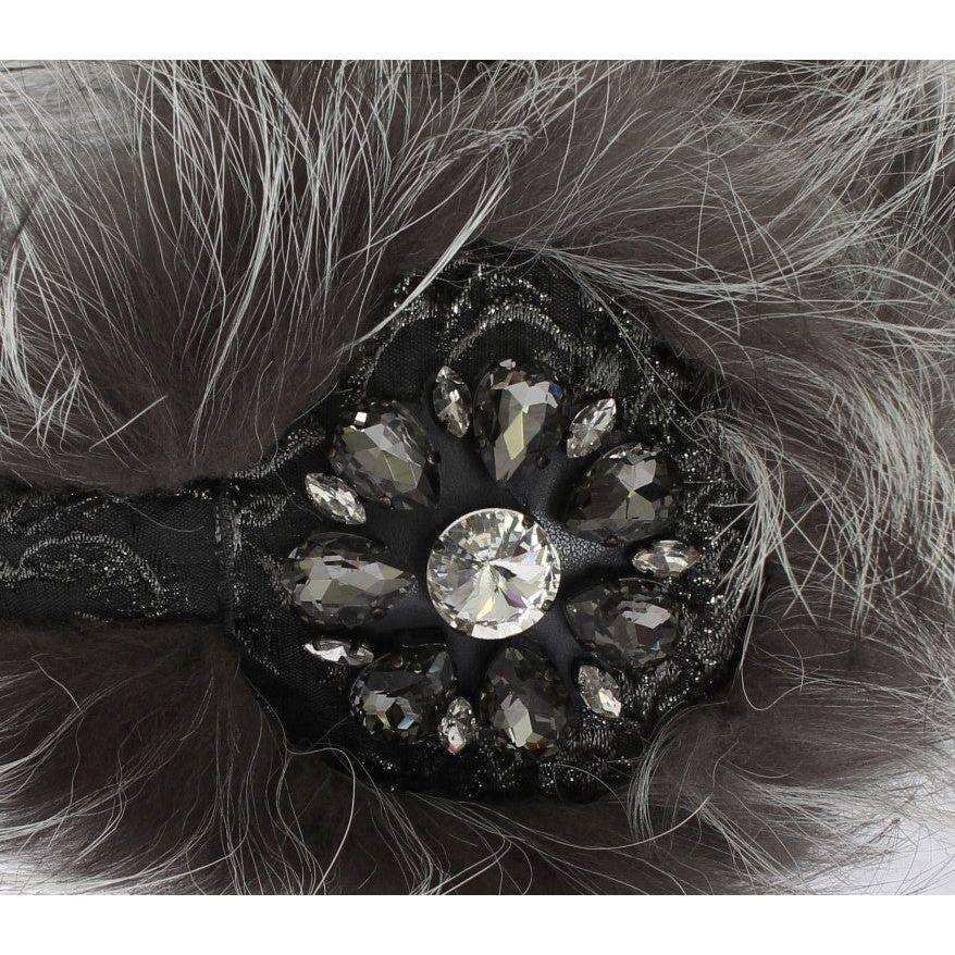 Dolce & Gabbana Elegant Fur and Crystal Ear Muffs Ear Muffs Dolce & Gabbana Dark Slate Gray