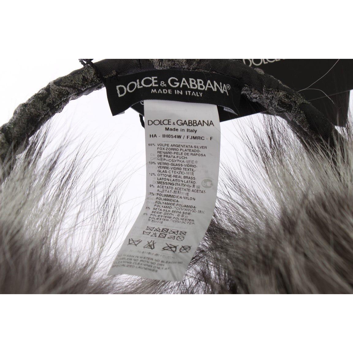 Dolce & Gabbana Elegant Fur and Crystal Ear Muffs Ear Muffs Dolce & Gabbana Gray