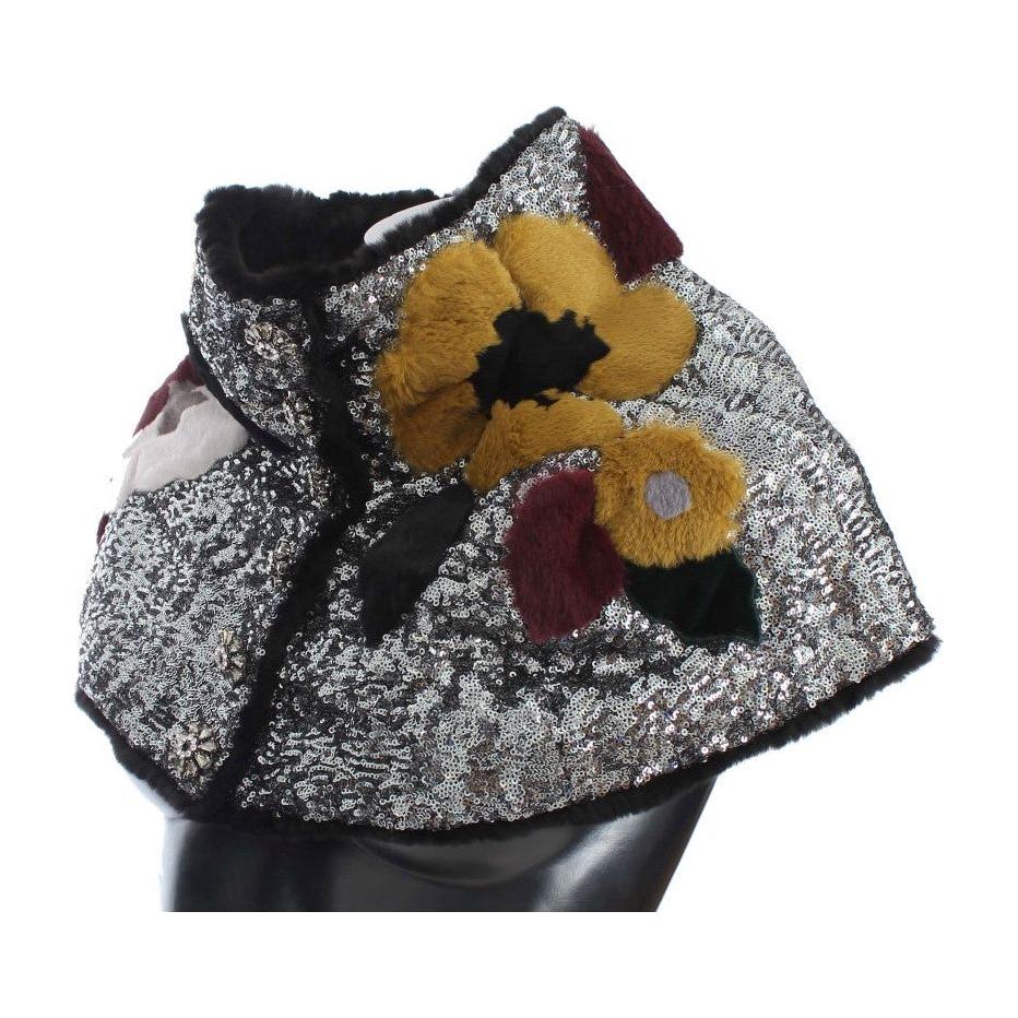 Dolce & Gabbana Elegant Floral Sequined Fur Scarf Dolce & Gabbana Dark Slate Gray