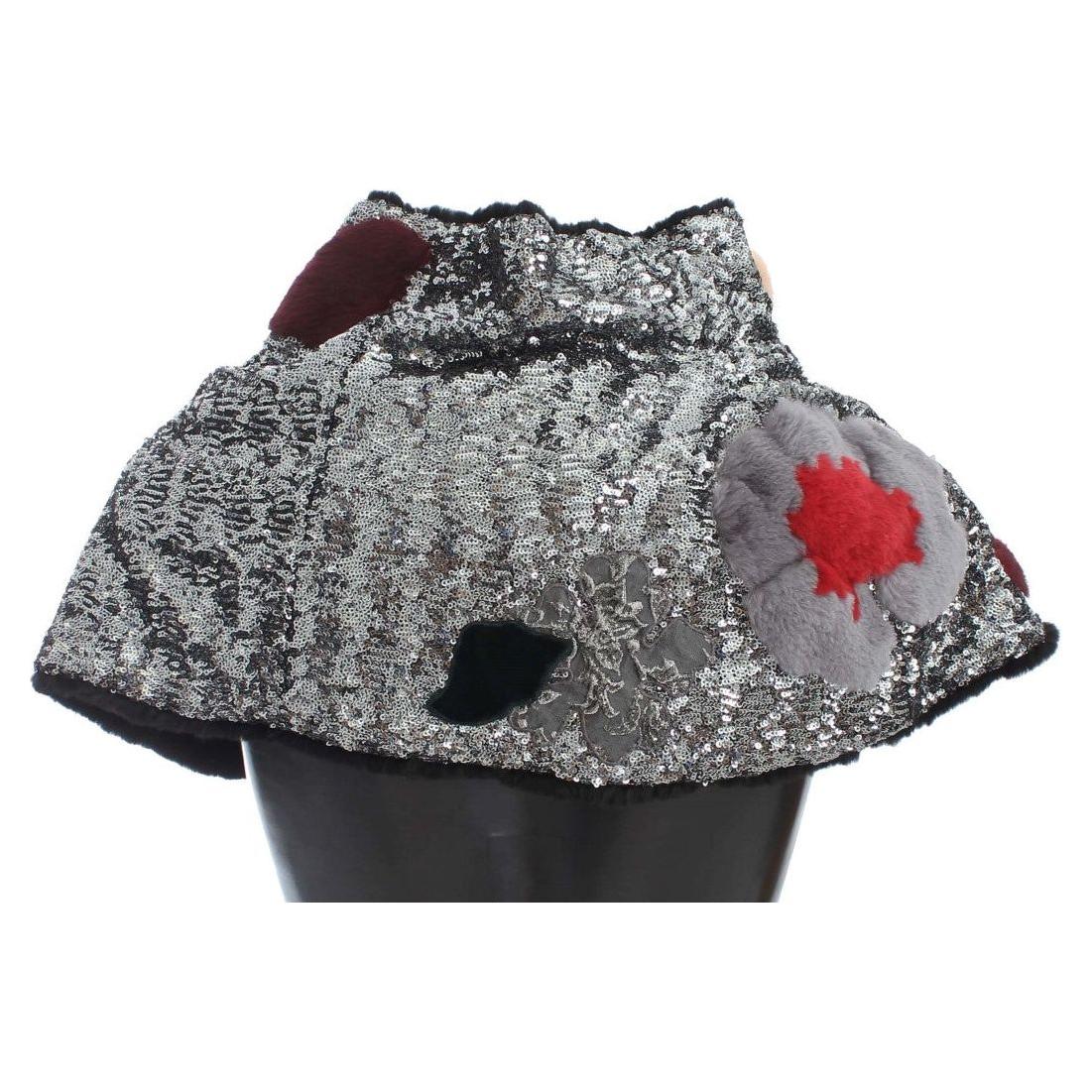 Dolce & Gabbana Elegant Floral Sequined Fur Scarf Dolce & Gabbana Dark Slate Gray