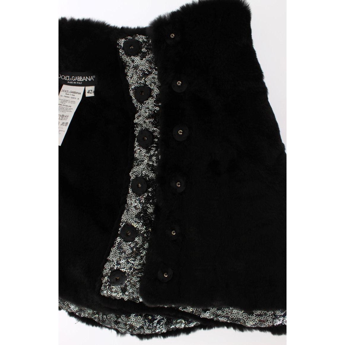 Dolce & Gabbana Elegant Floral Sequined Fur Scarf Dolce & Gabbana Light Gray