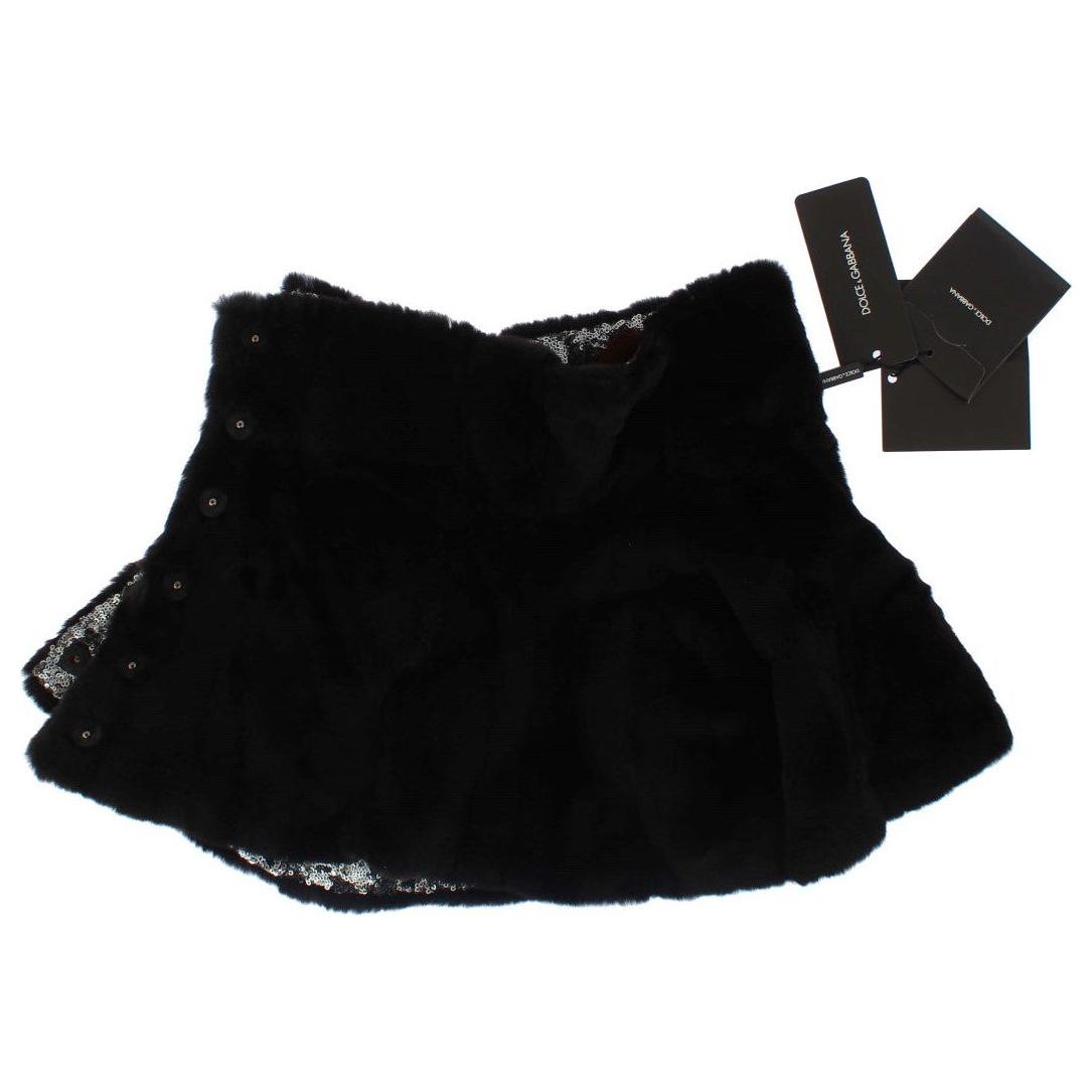Dolce & Gabbana Elegant Floral Sequined Fur Scarf Dolce & Gabbana Black