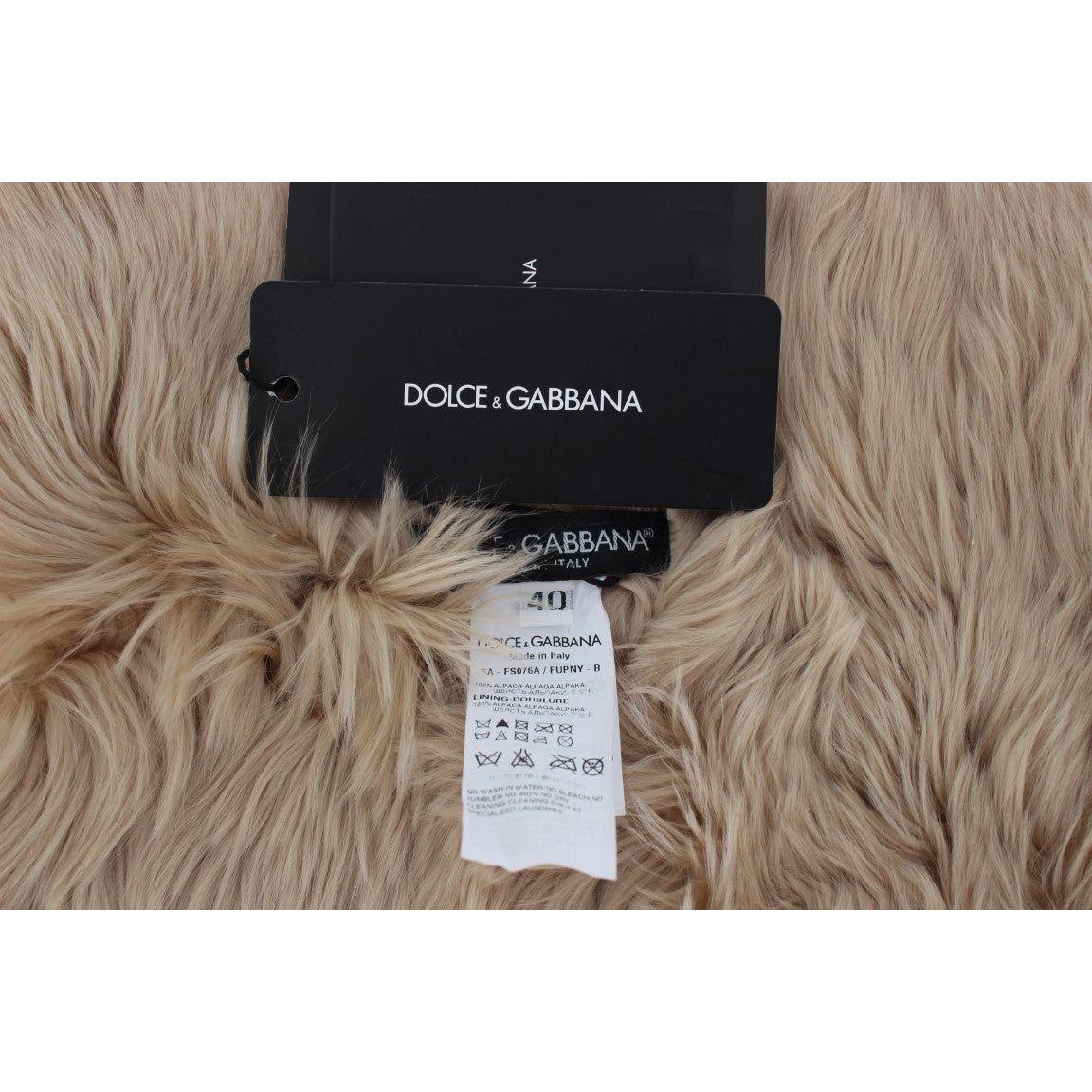 Dolce & Gabbana Elegant Alpaca Fur Shoulder Wrap in Beige Alpaca Scarves Dolce & Gabbana Dim Gray