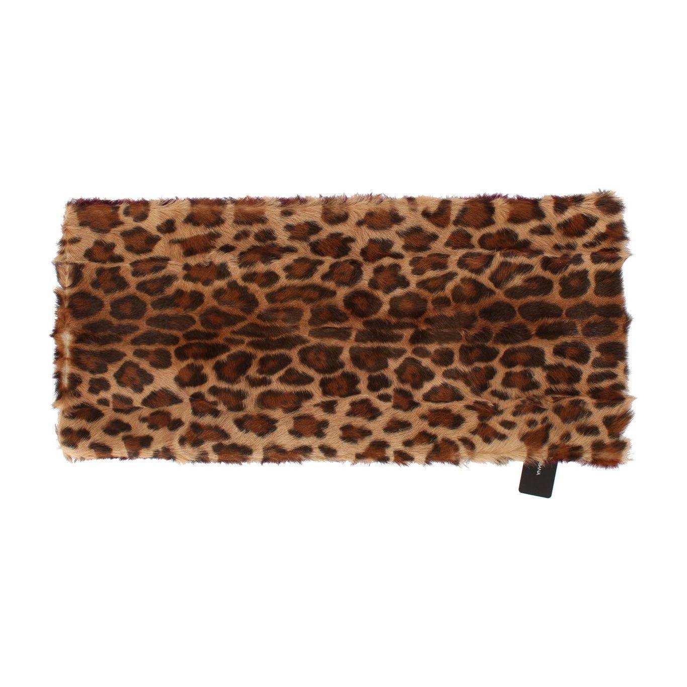 Dolce & Gabbana Exquisite Leopard Print Lambskin Fur Scarf Dolce & Gabbana Saddle Brown