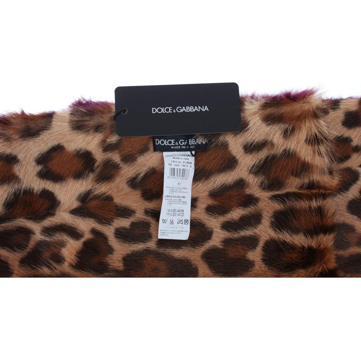 Dolce & Gabbana Exquisite Leopard Print Lambskin Fur Scarf Dolce & Gabbana Dark Slate Gray