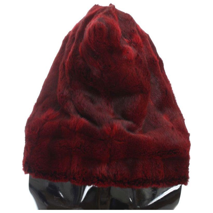 Dolce & Gabbana Luxurious Bordeaux Fur Hooded Scarf Wrap Hood Scarf Dolce & Gabbana Black