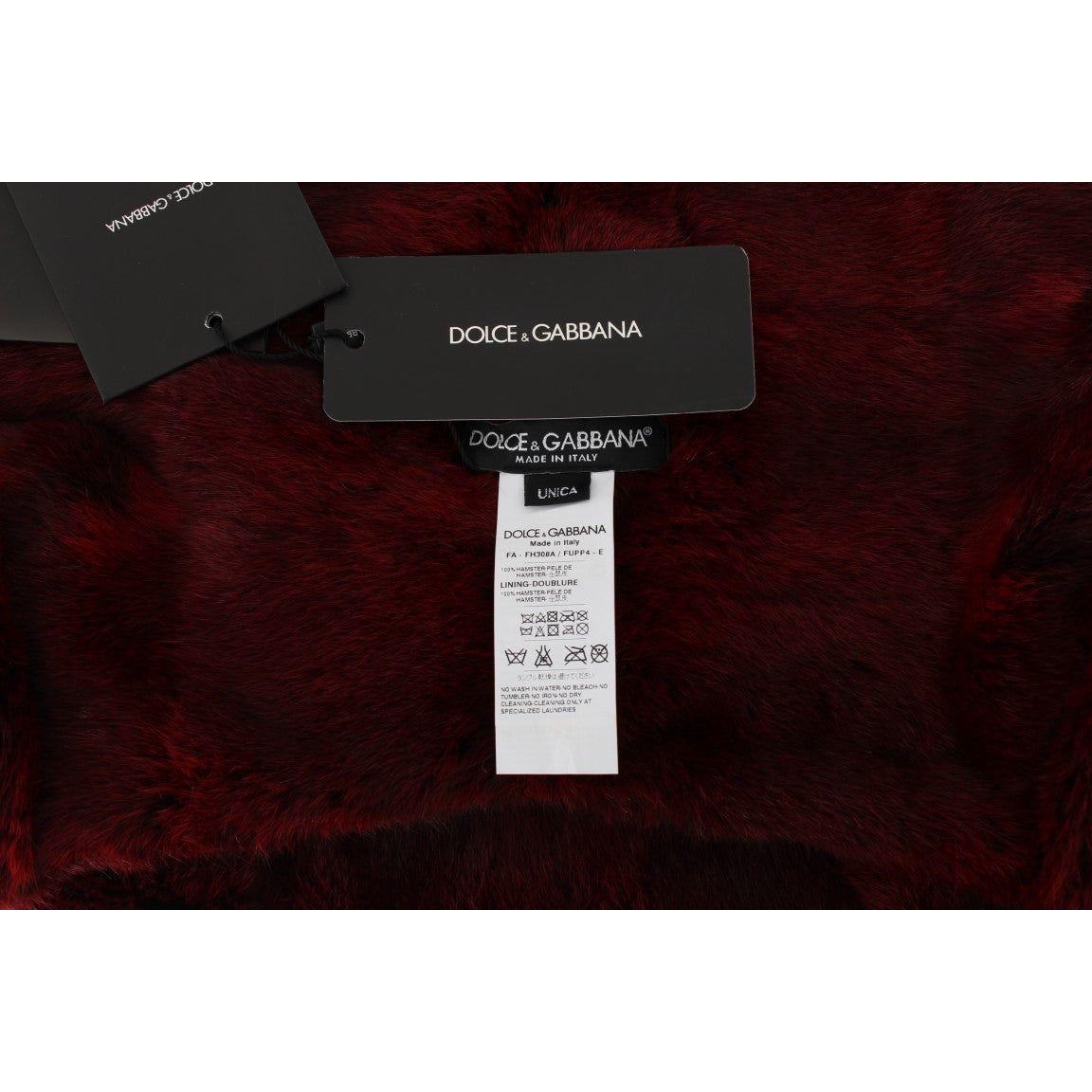Dolce & Gabbana Luxurious Bordeaux Fur Hooded Scarf Wrap Hood Scarf Dolce & Gabbana Black