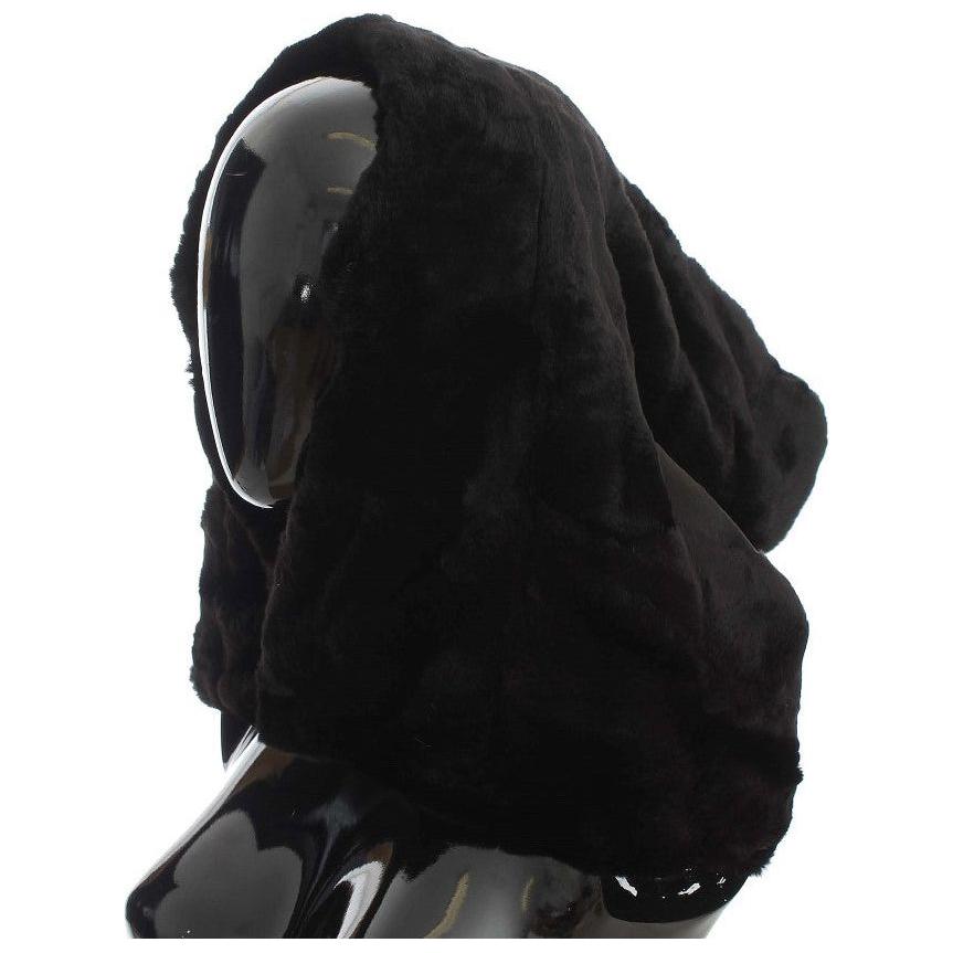 Dolce & Gabbana Chic Black Weasel Fur Hooded Scarf Wrap Hood Scarf Dolce & Gabbana Black
